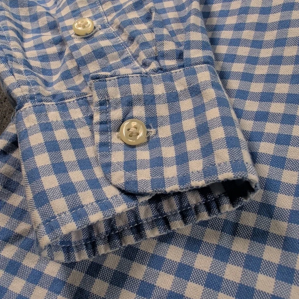 Ralph Lauren Shirt Boys Large 14-16 Blue Check Button Up Long Sleeve Green Pony